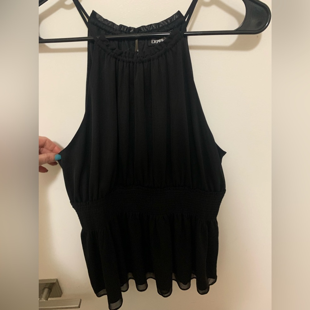 High Neck Smocked Peplum Tank net
